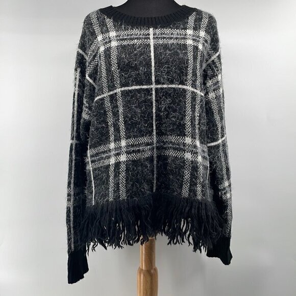 𝅺1. STATE Eyelash Plaid Fringe Sweater warm cozy soft winter vibes sz xl - Picture 2 of 11
